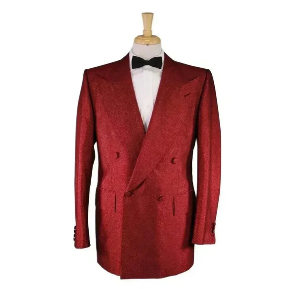 Edward Sexton Bespoke Custom Made for Adam Lambert Red Glitter 3-Piece Suit 42L - Picture 3 of 13